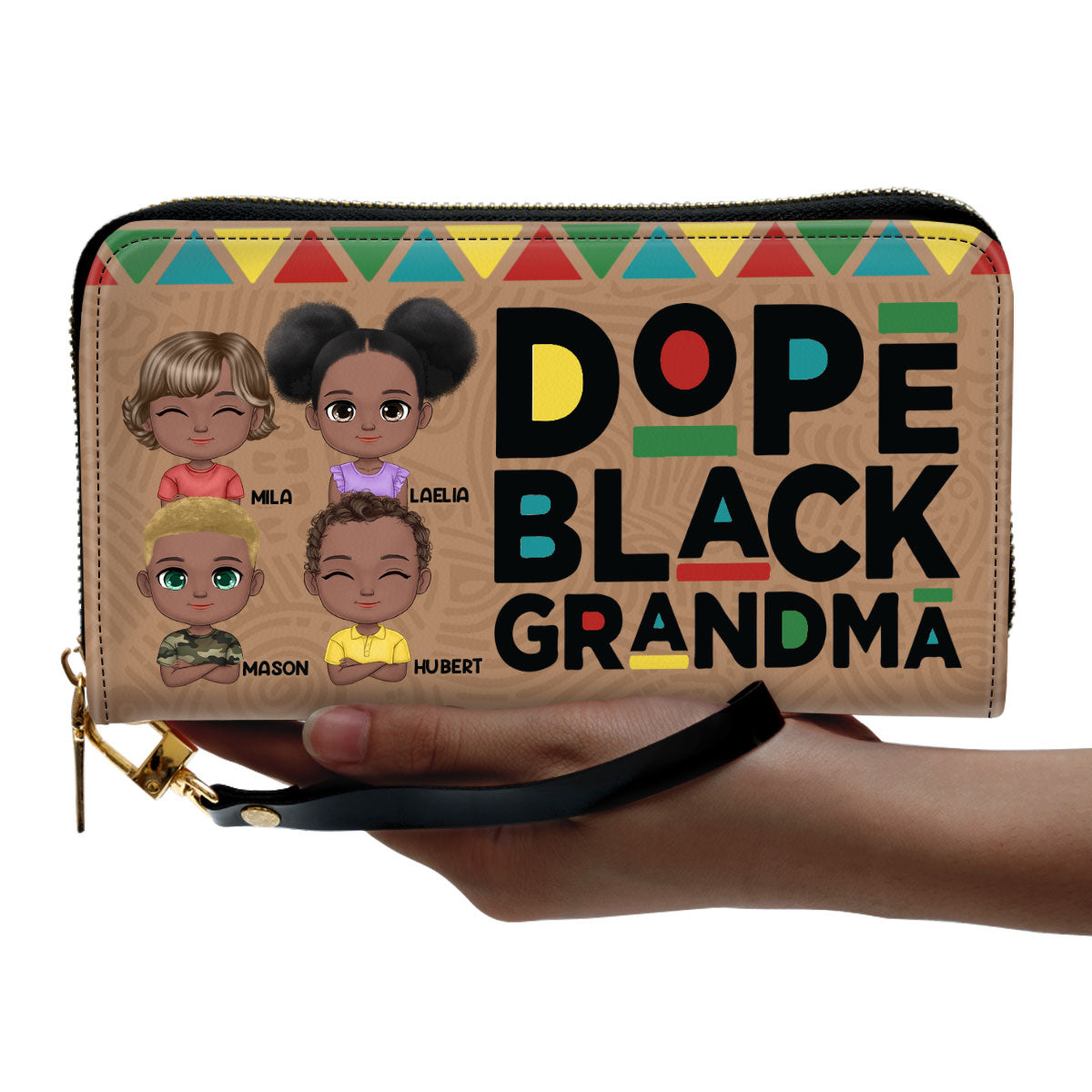 Dope Black Grandma - Personalized Leather Clutch Purse SBCPLN2424L