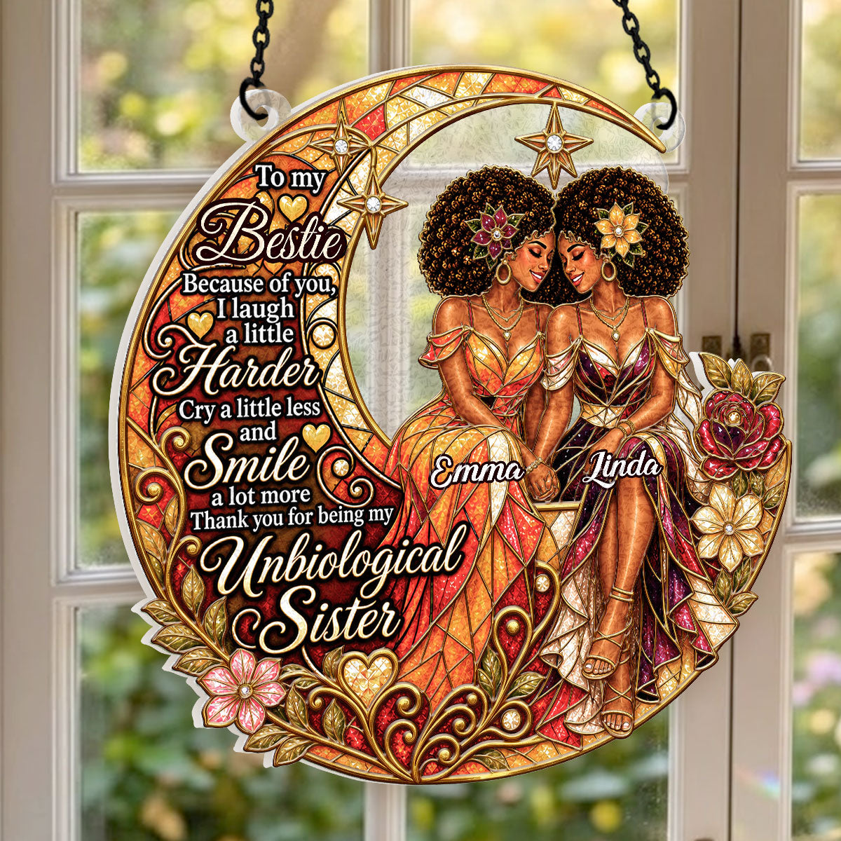 Thank You For Being My Unbiological Sister - Personalized 3D Custom Shape Stained Glass Suncatcher