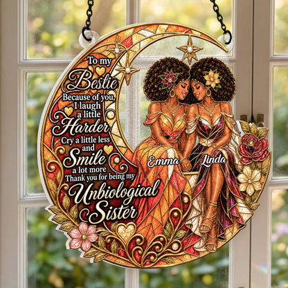 Thank You For Being My Unbiological Sister - Personalized 3D Custom Shape Stained Glass Suncatcher