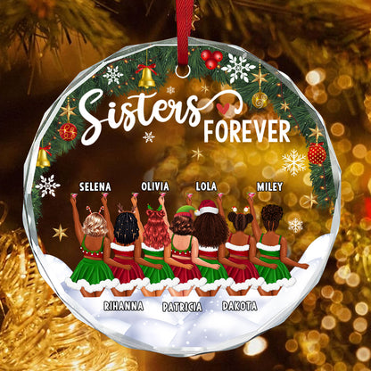 Sisters Forever - Personalized Round Glass Ornament