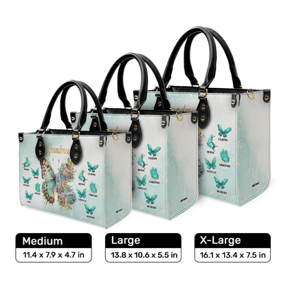 Grandma Butterfly Flower - Personalized Leather Handbag SBLHBLN1414TA