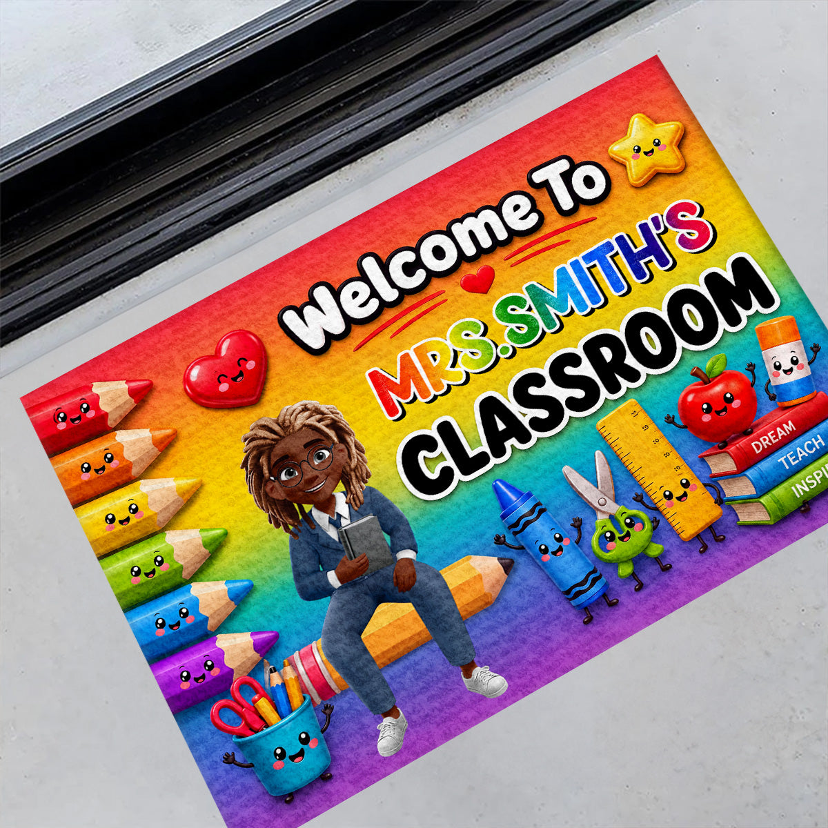 Back To School Gift For Teacher Colorful Pencils  - Personalized Doormat