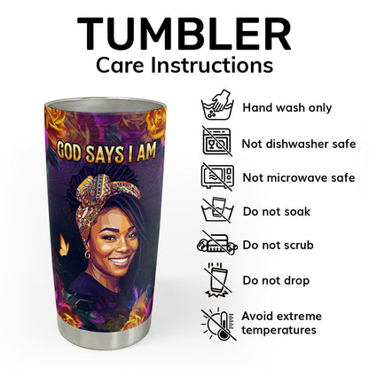God Says I Am - Personalized Stainless Steel Tumbler
