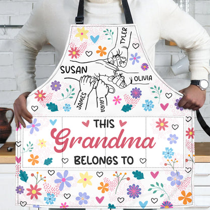 Grandma Holding Hands With Colorful Flowers - Personalized Apron With Packet
