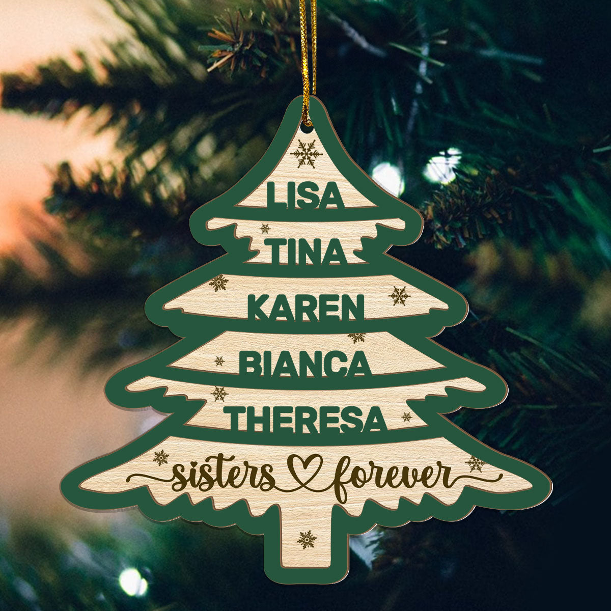 Sisters Forever Christmas Tree - Personalized Wood & Acrylic Ornament