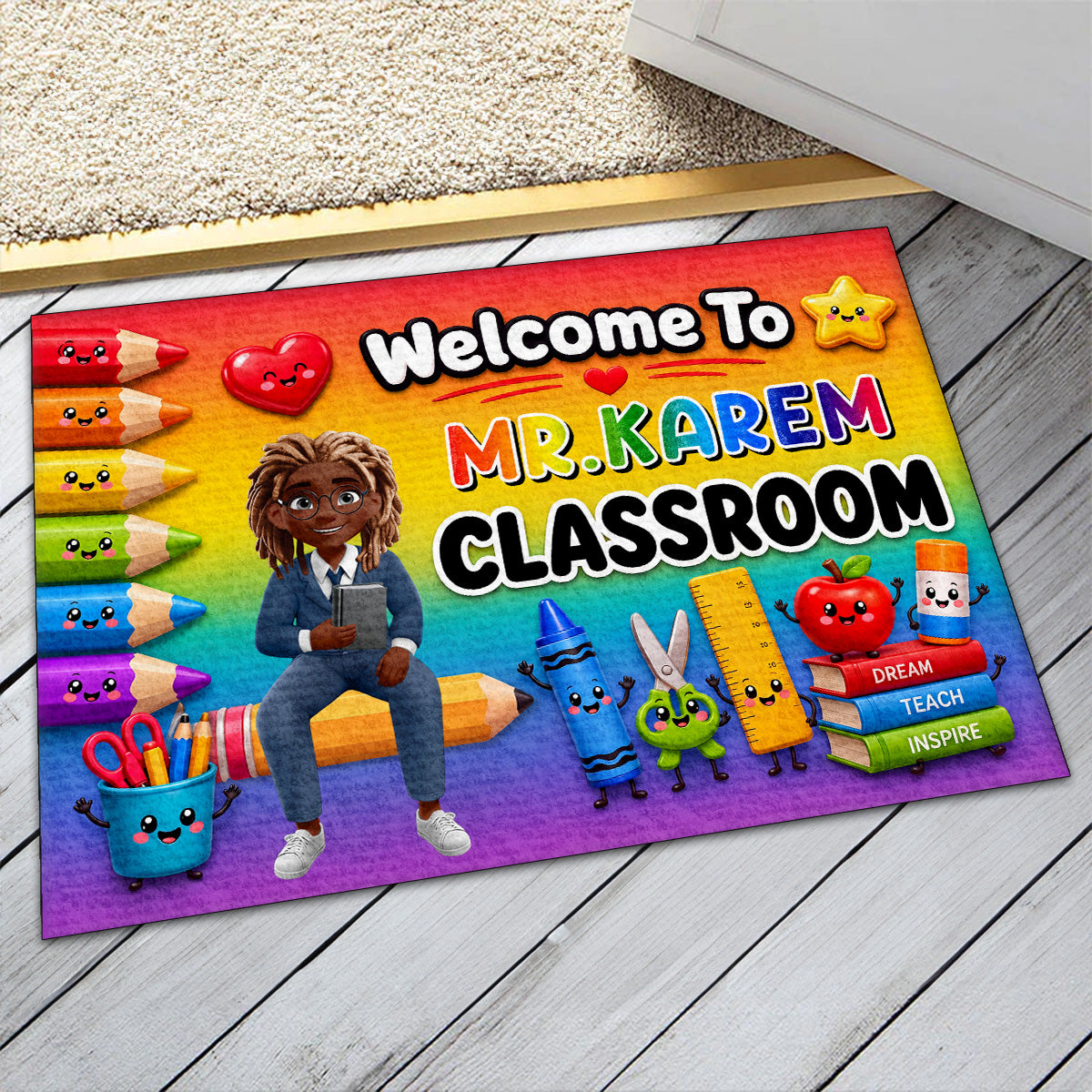 Back To School Gift For Teacher Colorful Pencils  - Personalized Doormat