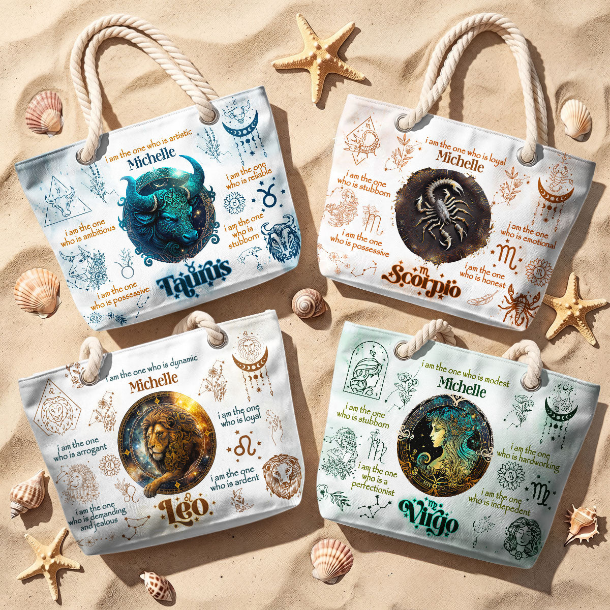 12 Zodiac Signs - Personalized Beach Bag