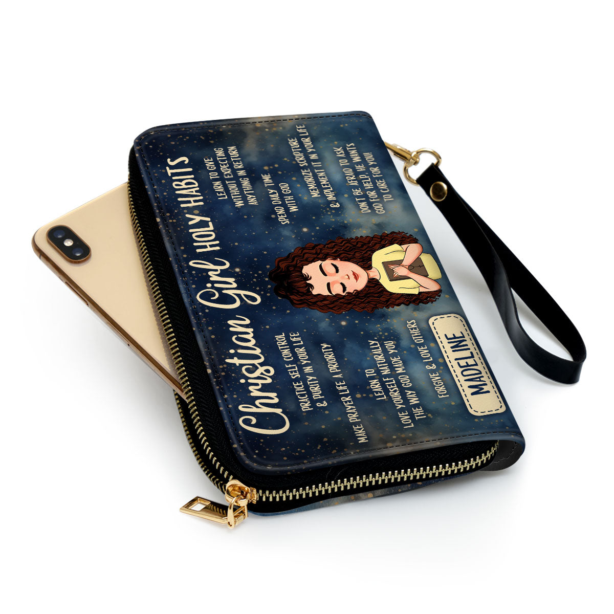 Christian Girl Holy Habits - Personalized Leather Clutch Purse SBCPMN1834L