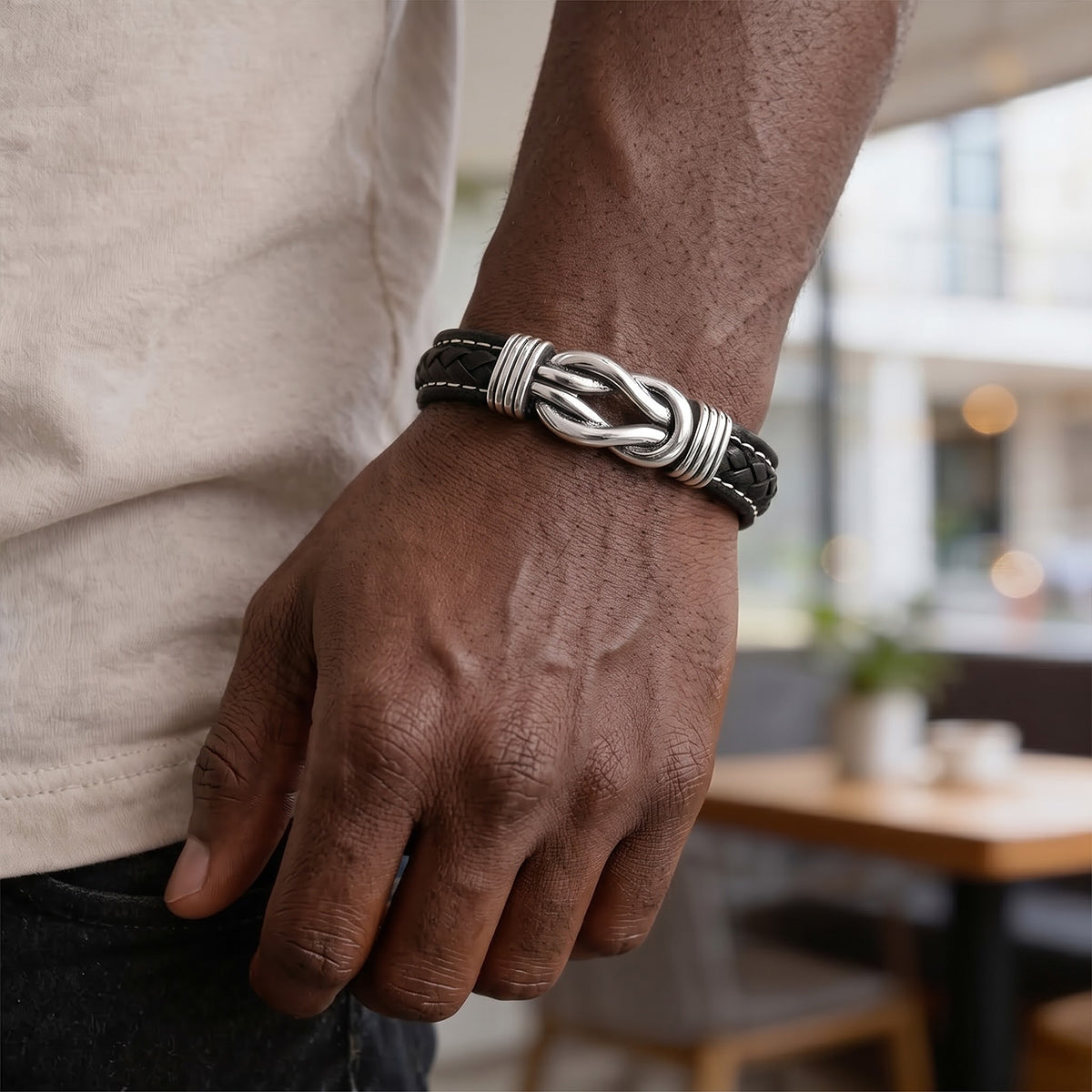 To My Grandson Life Isn't About Waiting For The Storm To Pass - Personalized Braided Leather Infinity Bracelet