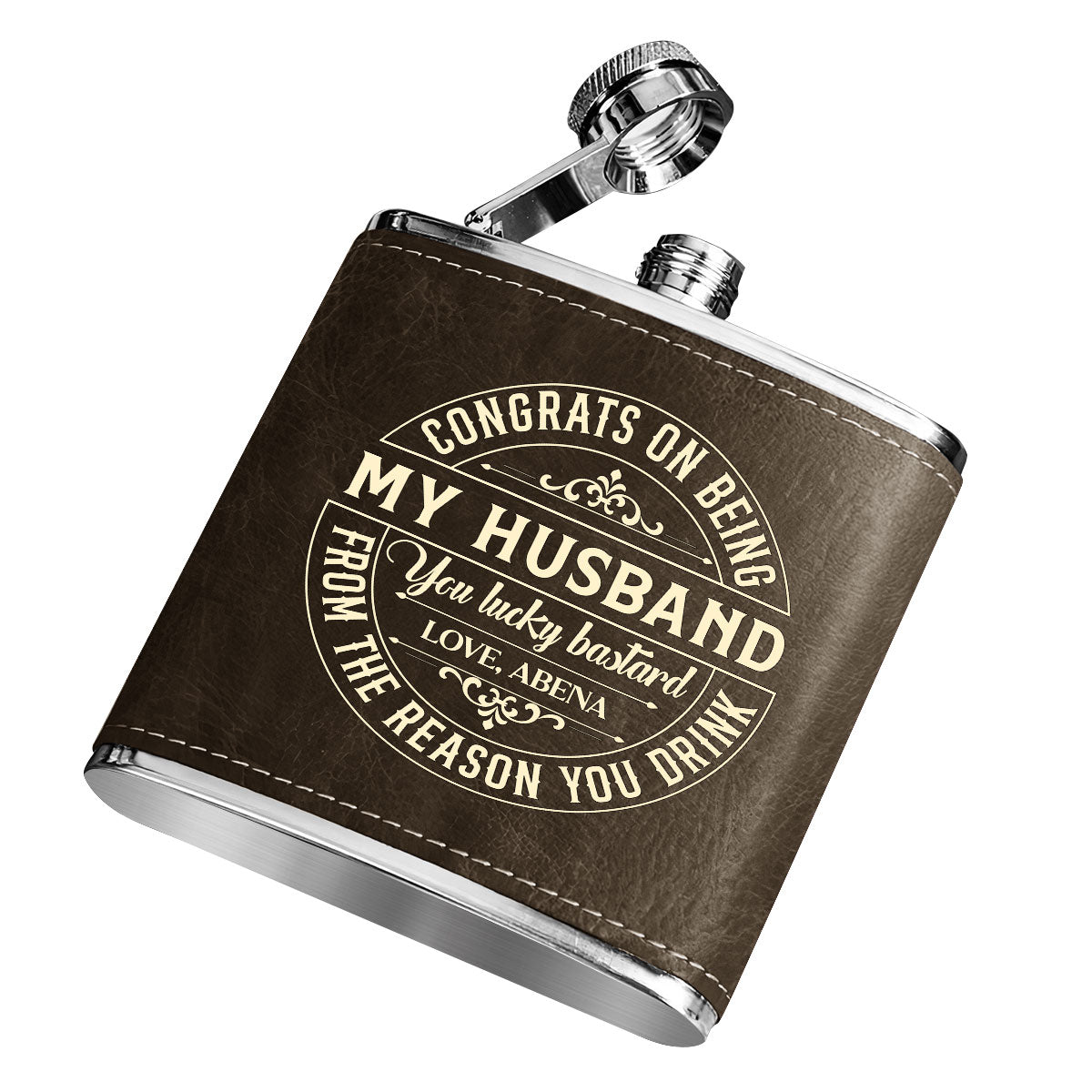 Congrats On Being My Husband - Personalized Leather Flask SBLFLALM2112TA