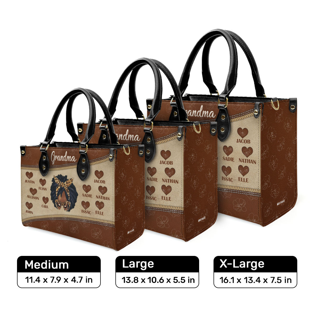 Grandma Handprint - Personalized Leather Handbag SBLHBLN1417D