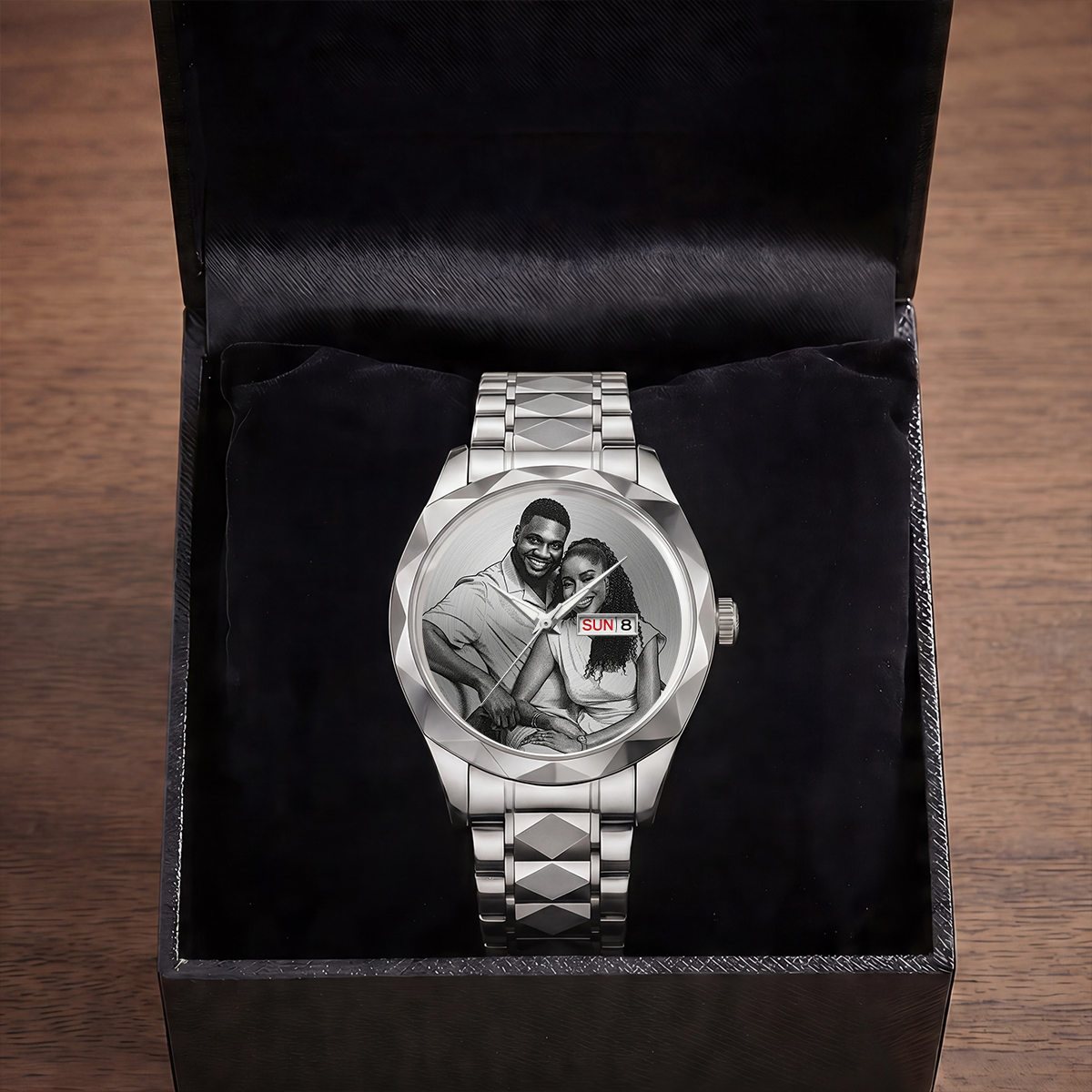 Custom Photo Husband Wife Couple Anniversary Gift - Personalized Men's Wrist Watch