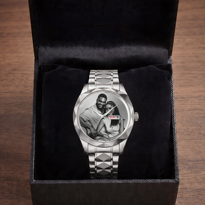 Custom Photo Husband Wife Couple Anniversary Gift - Personalized Men's Wrist Watch