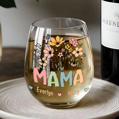 Grandma Flower - Personalized Stemless Wine Glass