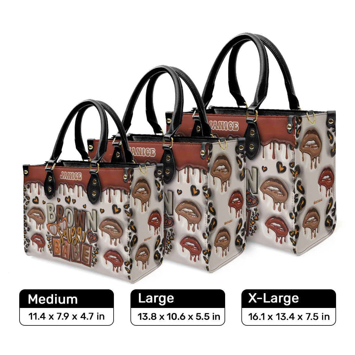 Brown Suga Babe 3D Effect  - Personalized Leather Handbag SBLHBHA48