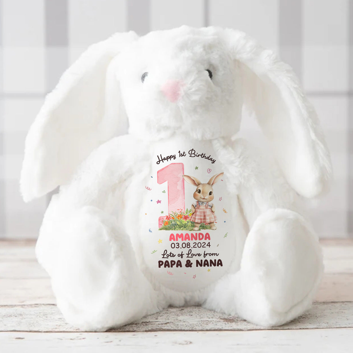 Happy 1st Birthday - Personalized Stuffed Bunny