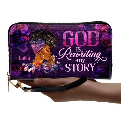 God Is Rewriting My Story - Personalized Leather Clutch Purse