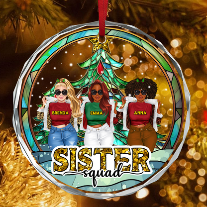 Sister Squad - Personalized Round Glass Ornament