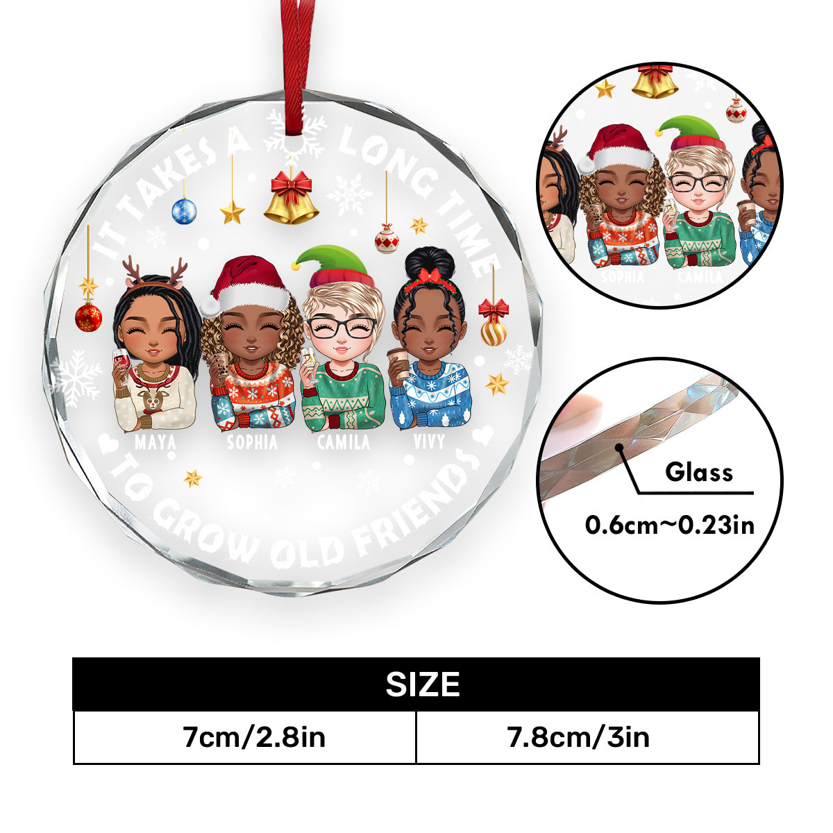 It Takes A Long Time To Grow Old Friends - Personalized Round Glass Ornament