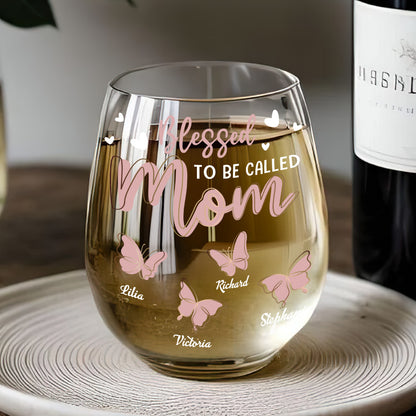 Blessed To Be Called Nana Butterfly - Personalized Stemless Wine Glass