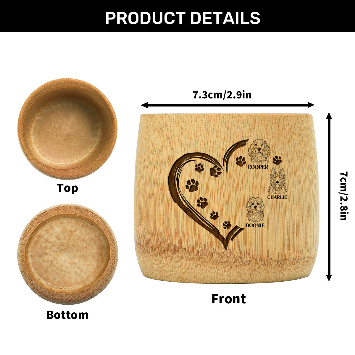 Dog Heart Paw Prints - Personalized Bamboo Cup