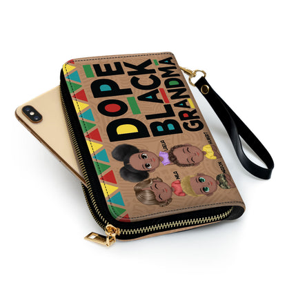 Dope Black Grandma - Personalized Leather Clutch Purse SBCPLN2424L