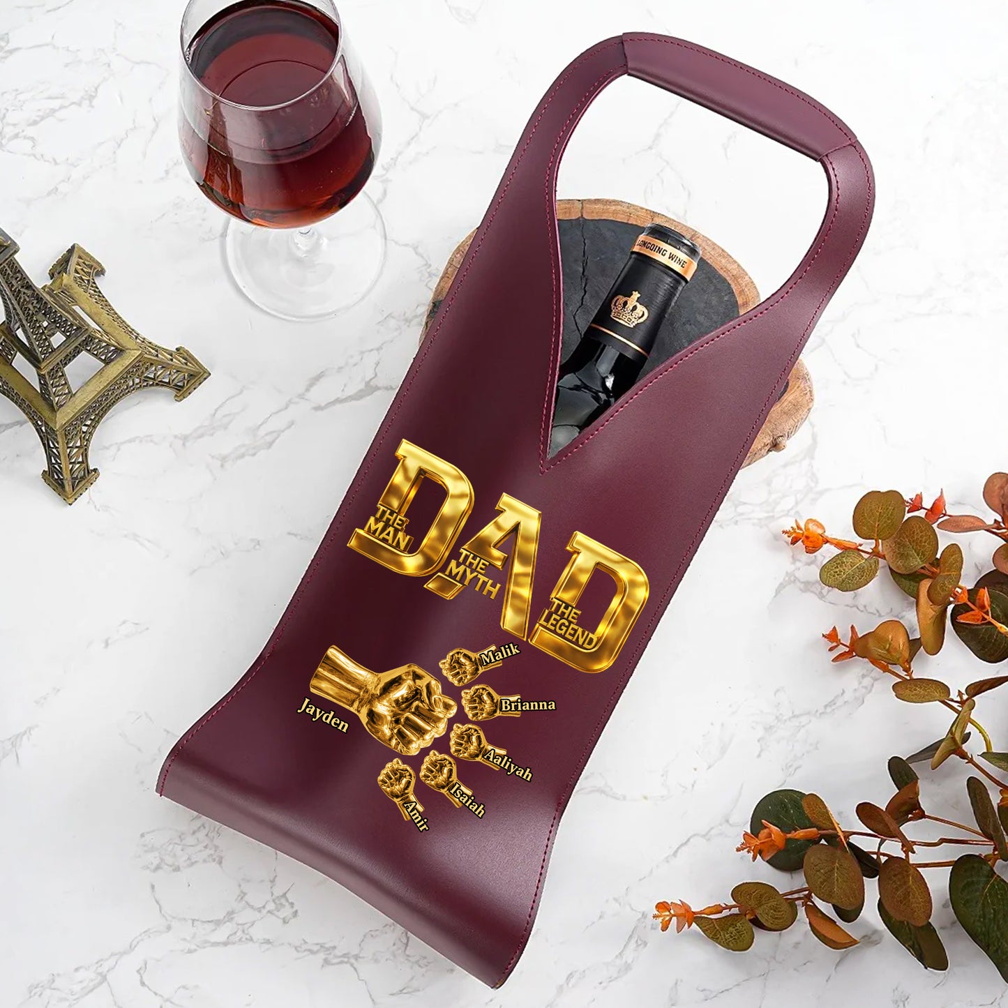 Dad The Man The Myth The Legend - Personalized Leather Wine Bag