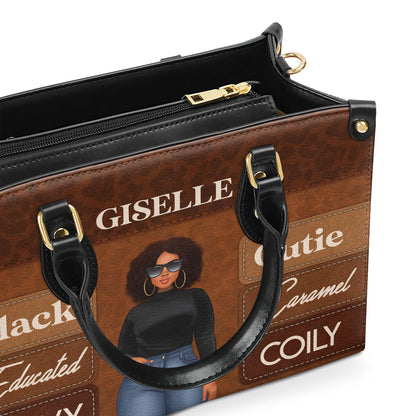 Black Educated Curvy Caramel Cutie Girl - Personalized Leather Handbag SBLHBLN948D