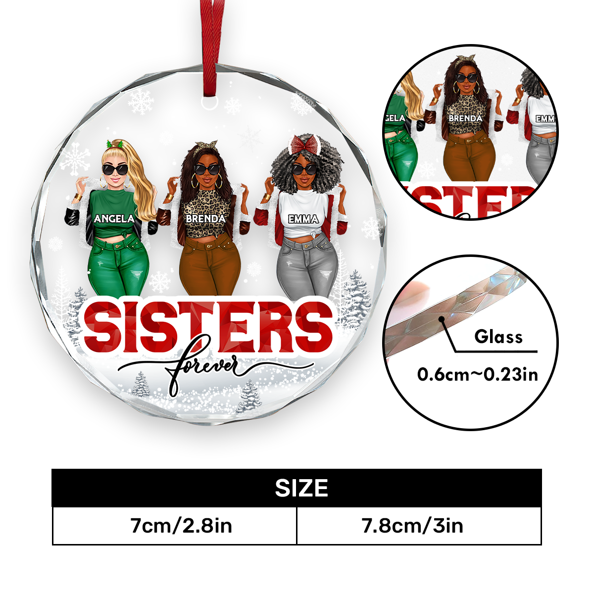 Sisters Forever - Personalized Round Glass Ornament