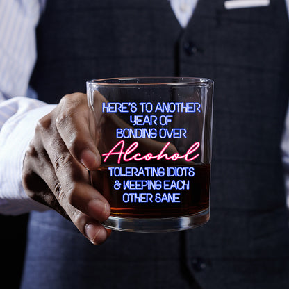 Here's To Another Year Of Bonding Over - Personalized Round Whiskey Glass