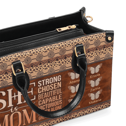 She Is Mom Butterfly - Personalized Leather Handbag SBLHBLM1420D