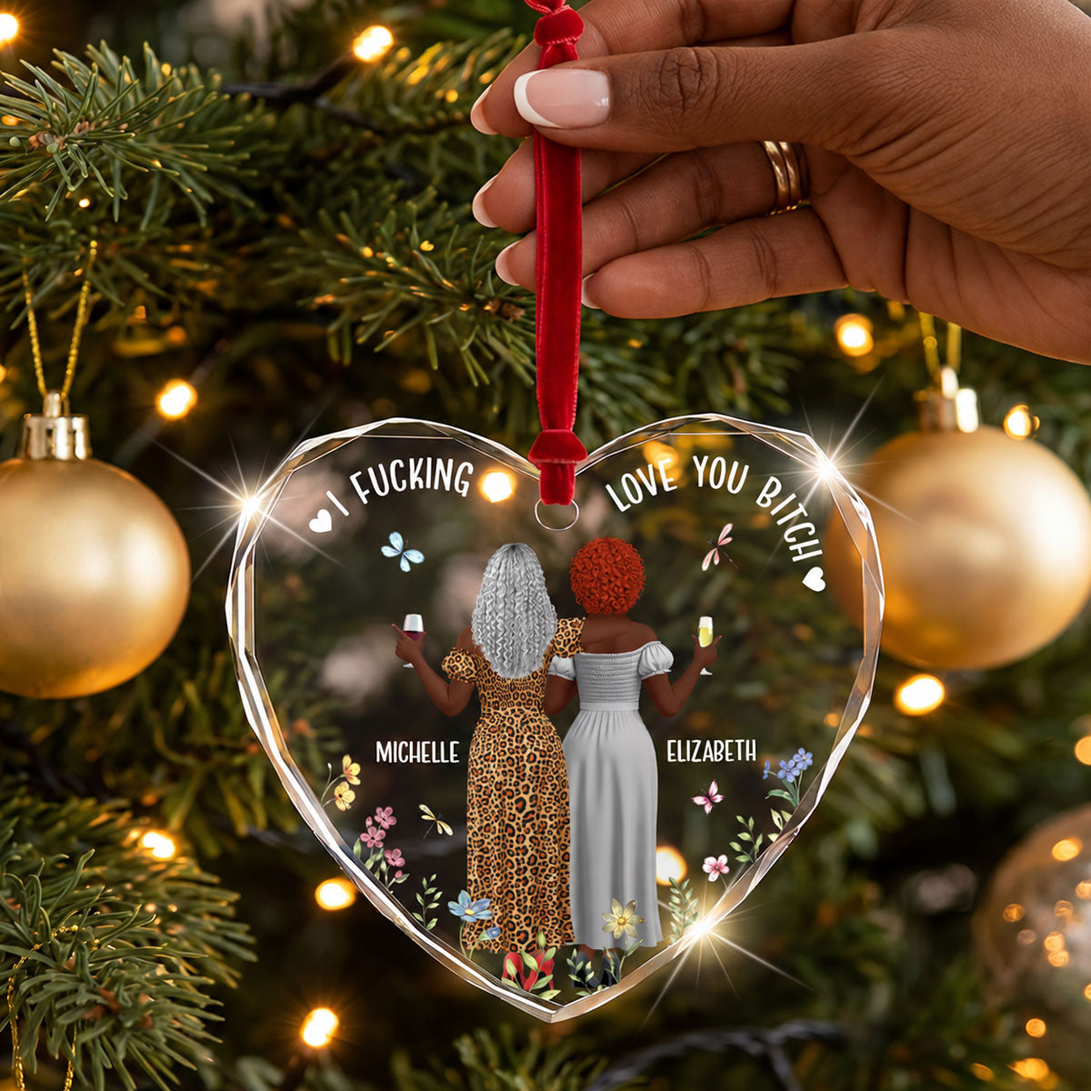 It Takes A Long Time To Grow Old Friends - Personalized Heart Shaped Glass Ornament