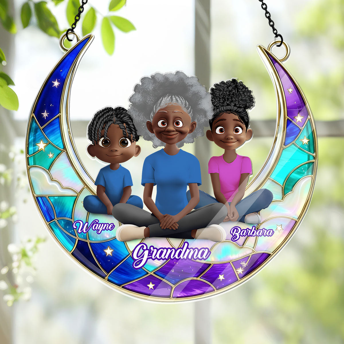 Grandma Mom Moon Love - Personalized Acrylic Suncatcher