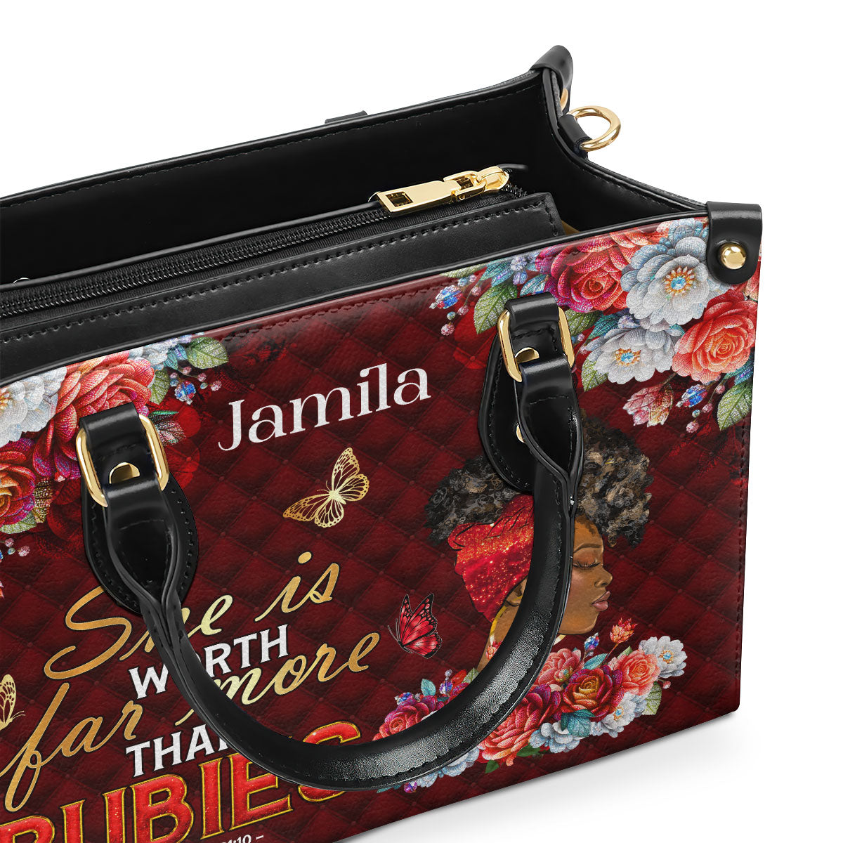 She Is Worth Far More Than Rubies - Personalized Leather Handbag SBLHBLM1501L