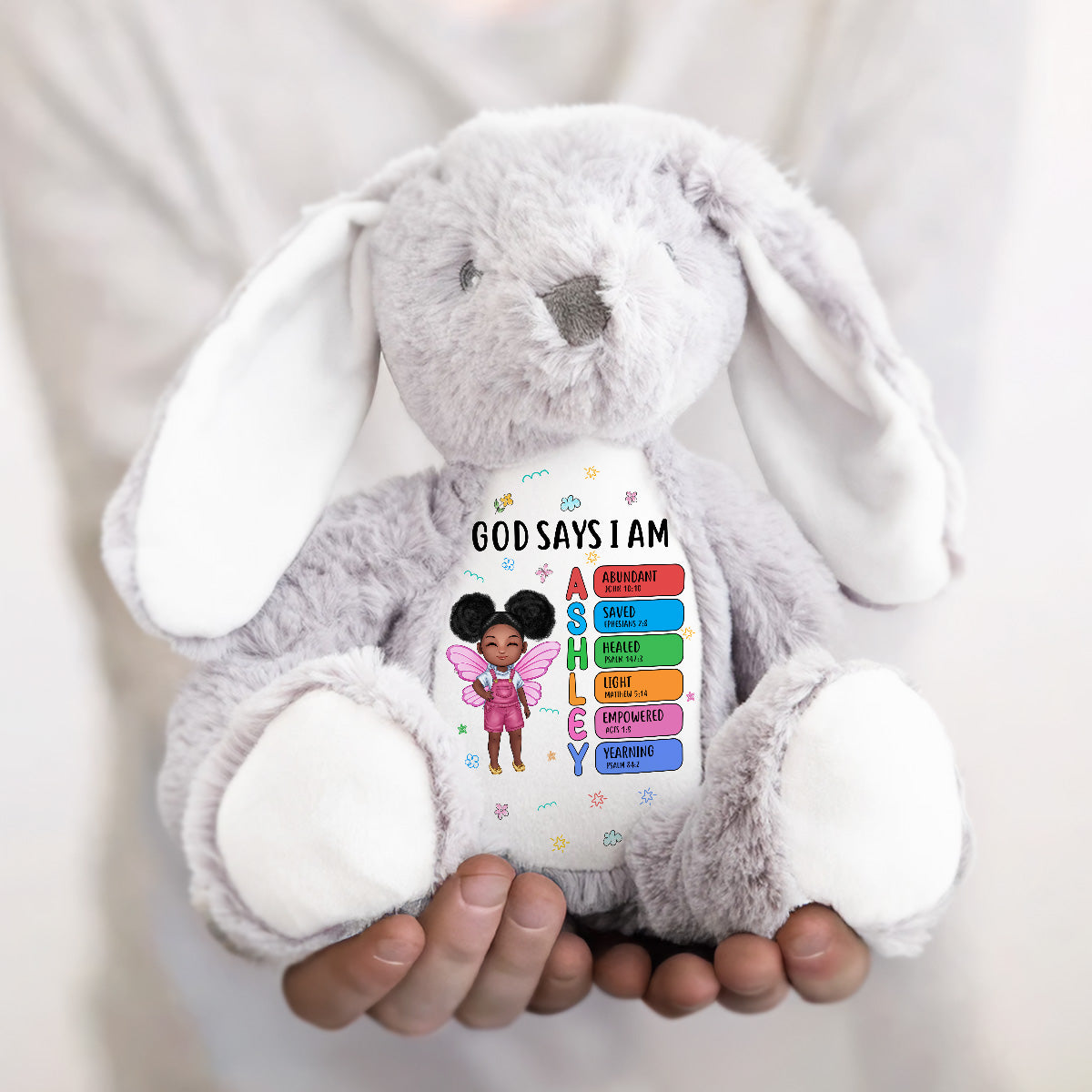 God Says I Am - Personalized Stuffed Bunny