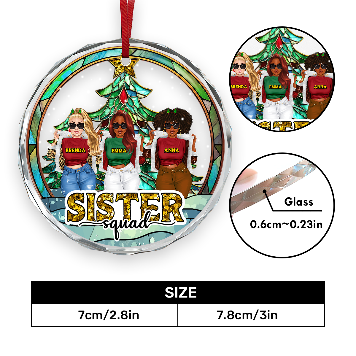 Sister Squad - Personalized Round Glass Ornament