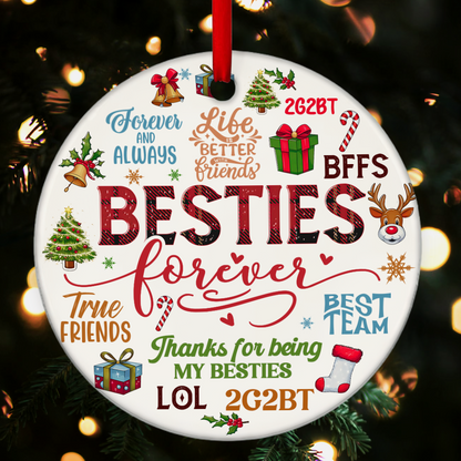 Besties Forever - Personalized Round Shaped Ceramic Ornament