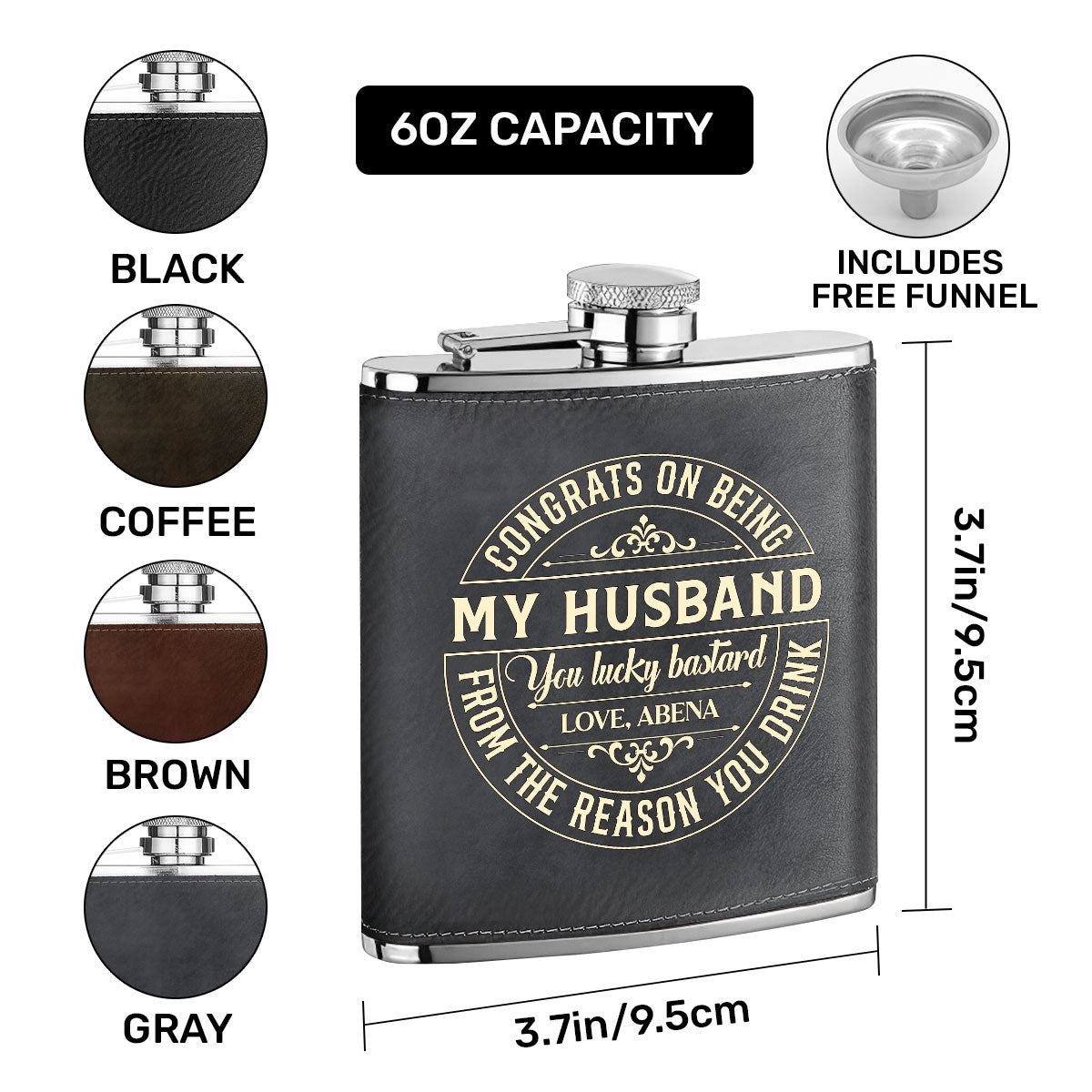 Congrats On Being My Husband - Personalized Leather Flask SBLFLALM2112TA