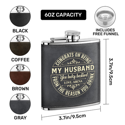 Congrats On Being My Husband - Personalized Leather Flask SBLFLALM2112TA