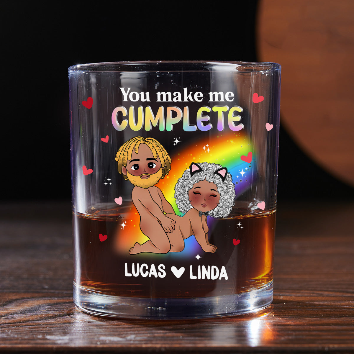 You Make Me Cumplete - Personalized Round Whiskey Glass