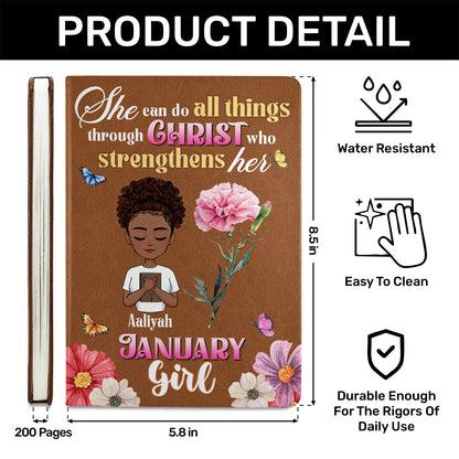 She Can Do All Things Through Christ Who Strengthens Her - Personalized Leather Cover Notebook