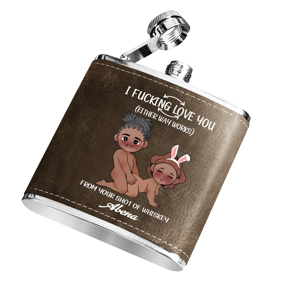 I Love You - Personalized Leather Flask