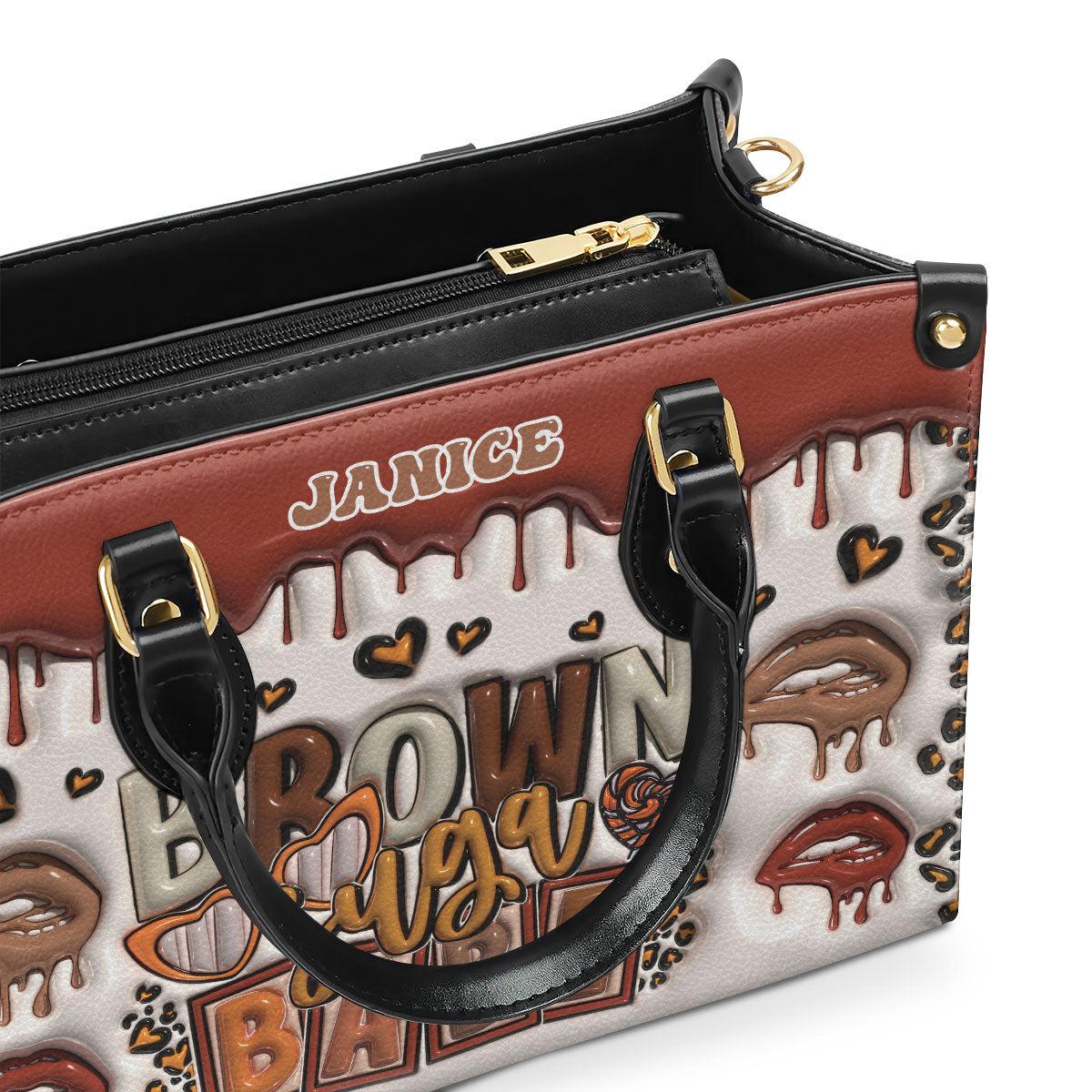 Brown Suga Babe 3D Effect  - Personalized Leather Handbag SBLHBHA48