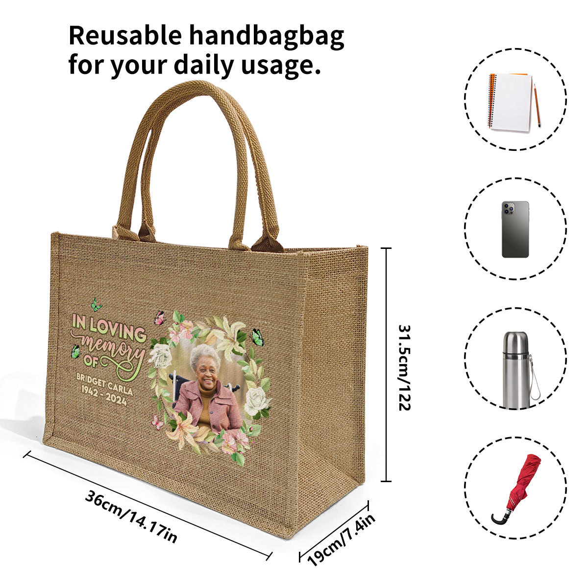 In Loving Memory - Personalized Jute Tote Bag