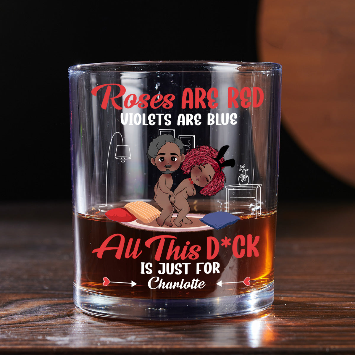 Roses Are Red Violets Are Blue - Personalized Round Whiskey Glass