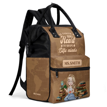 It Takes A Big Heart To Shape Little Minds Teacher - Personalized Duckbilled Backpack SBDBPLN1732L