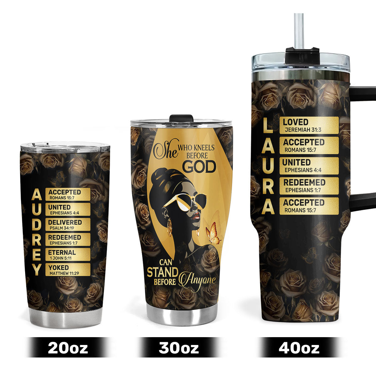 She Who Kneels Before God Can Stand Before Anyone - Personalized Stainless Steel Tumbler