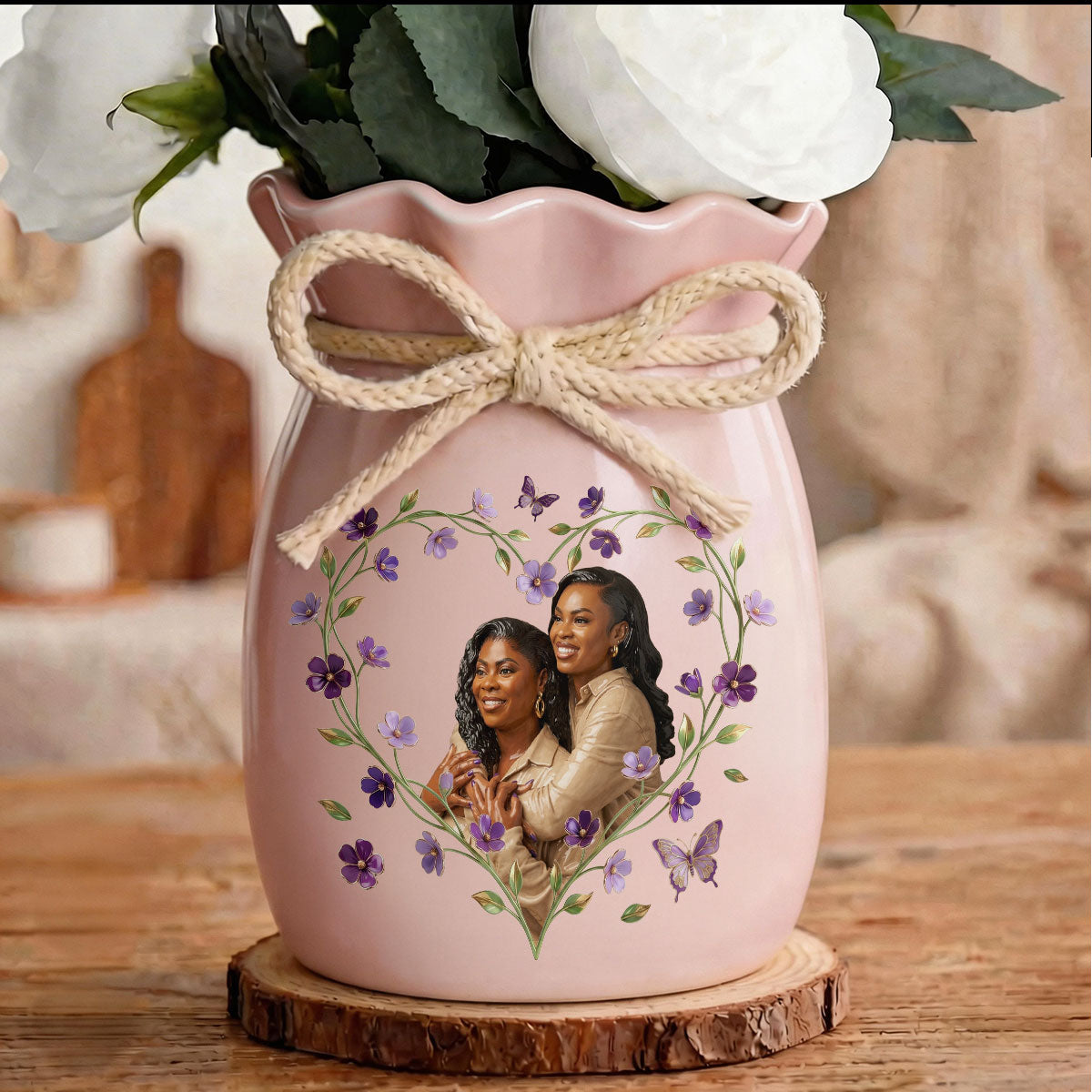 Custom Photo Portrait Mom Grandma Parents Family Ceramic - Personalized Flower Vase With Ribbon