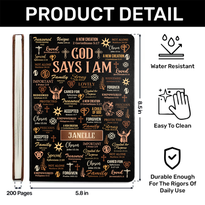 God Says I Am - Personalized Leather Cover Notebook