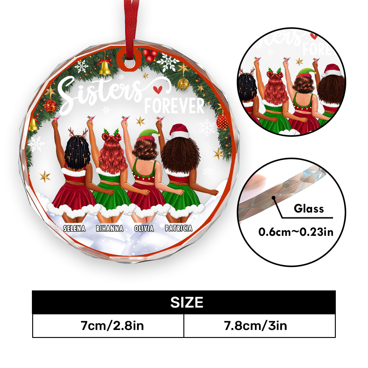 Sisters Forever - Personalized Round Glass Ornament